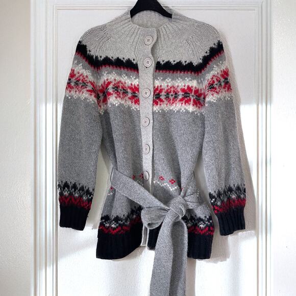 GREATPLAINS Lambswool Angora Fair Isle Snowflakes Cardigan in Multi Size L - Picture 1 of 15